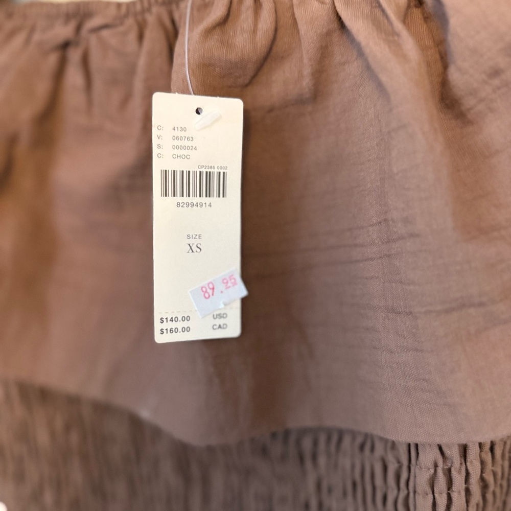NWT by Anthropologie Brown Off the Shoulder Ruffle Mini Dress Bodycon XS - Picture 6 of 9